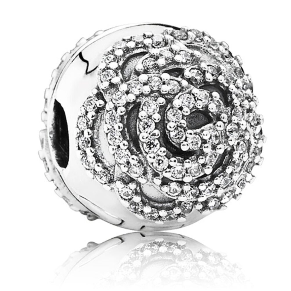 PANDORA Sterling Silver Shimmering Rose Clip w/ Clear Zirconia | RARE | VINTAGE